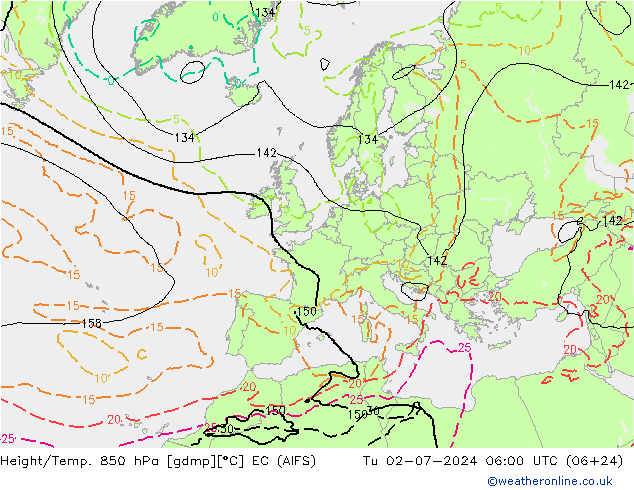 Hoogte/Temp. 850 hPa EC (AIFS) di 02.07.2024 06 UTC