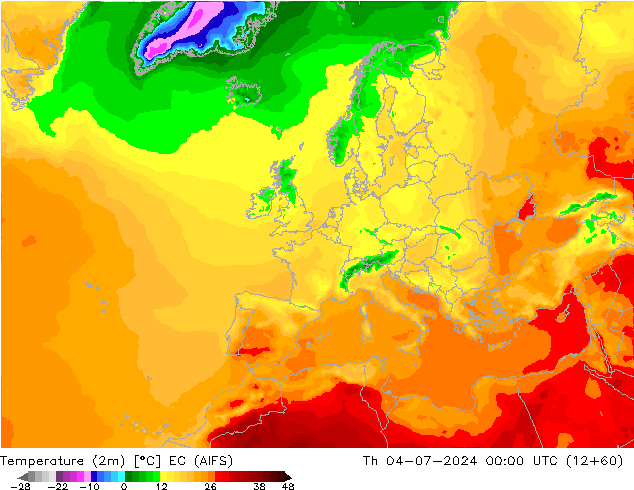 Temperatuurkaart (2m) EC (AIFS) do 04.07.2024 00 UTC
