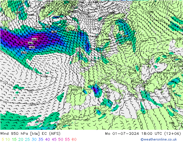 风 950 hPa EC (AIFS) 星期一 01.07.2024 18 UTC