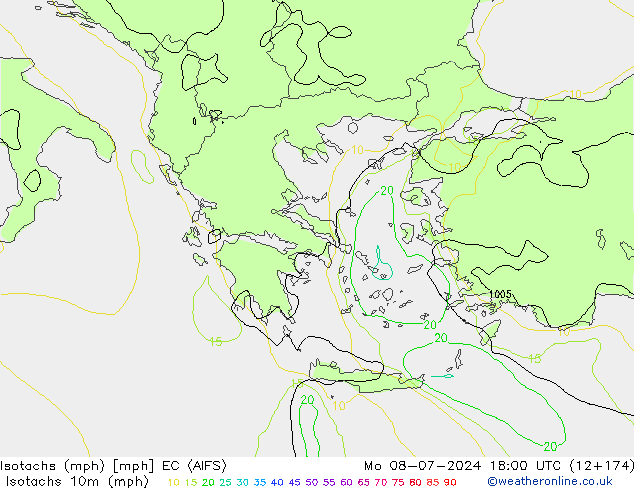 Isotachen (mph) EC (AIFS) ma 08.07.2024 18 UTC