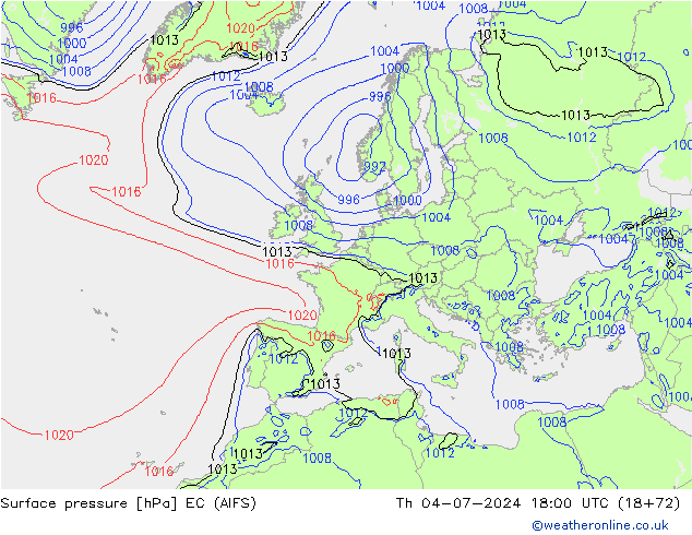 Luchtdruk (Grond) EC (AIFS) do 04.07.2024 18 UTC