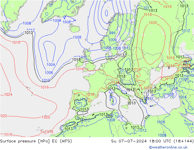 地面气压 EC (AIFS) 星期日 07.07.2024 18 UTC