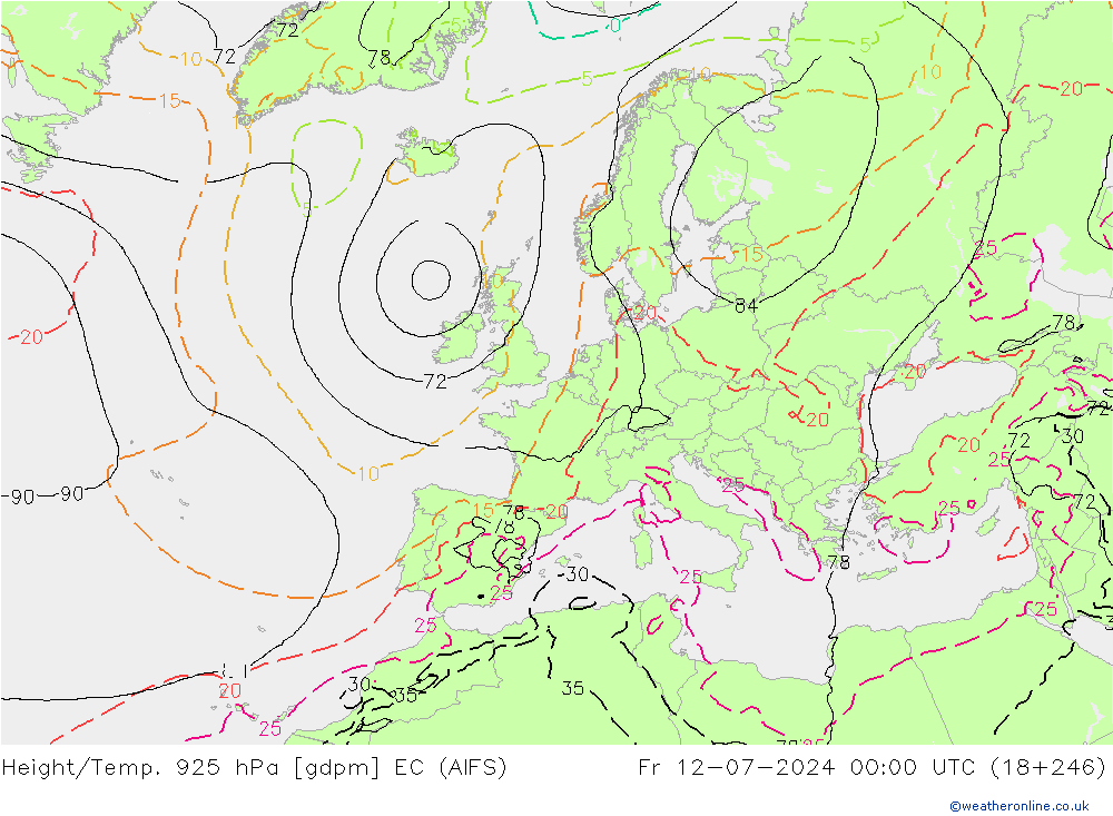 Height/Temp. 925 hPa EC (AIFS) 星期五 12.07.2024 00 UTC