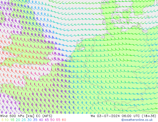 风 500 hPa EC (AIFS) 星期三 03.07.2024 06 UTC
