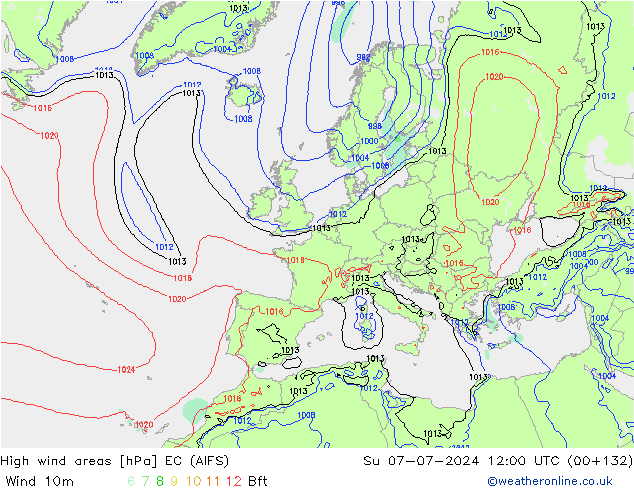 Windvelden EC (AIFS) zo 07.07.2024 12 UTC