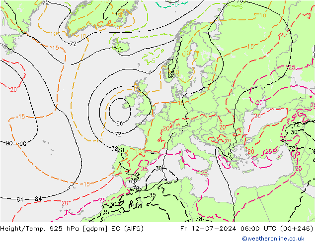 Hoogte/Temp. 925 hPa EC (AIFS) vr 12.07.2024 06 UTC