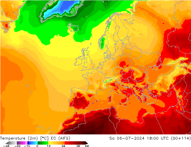 Temperatuurkaart (2m) EC (AIFS) za 06.07.2024 18 UTC