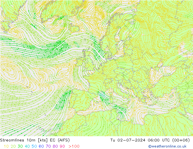 风 10m EC (AIFS) 星期二 02.07.2024 06 UTC