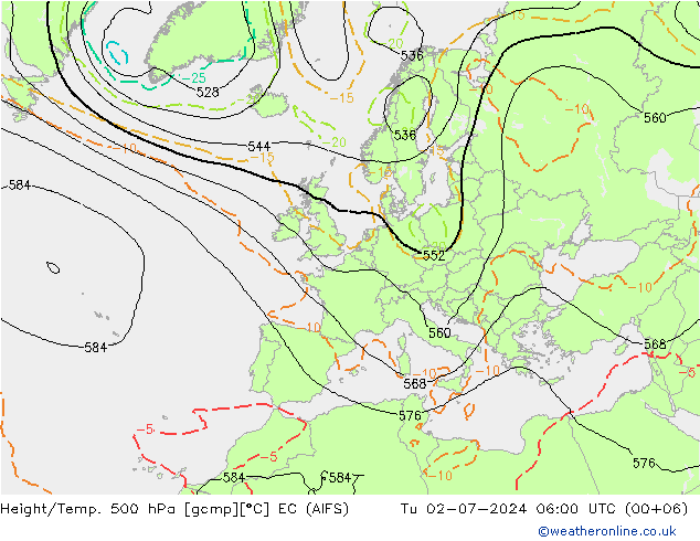 Hoogte/Temp. 500 hPa EC (AIFS) di 02.07.2024 06 UTC