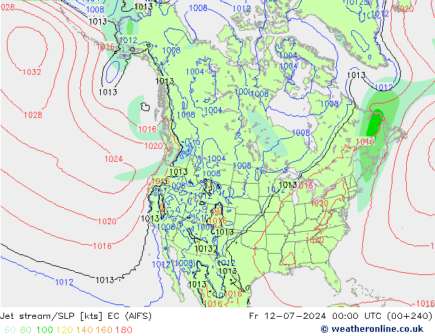 高速氣流/地面气压 EC (AIFS) 星期五 12.07.2024 00 UTC