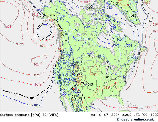 地面气压 EC (AIFS) 星期三 10.07.2024 00 UTC