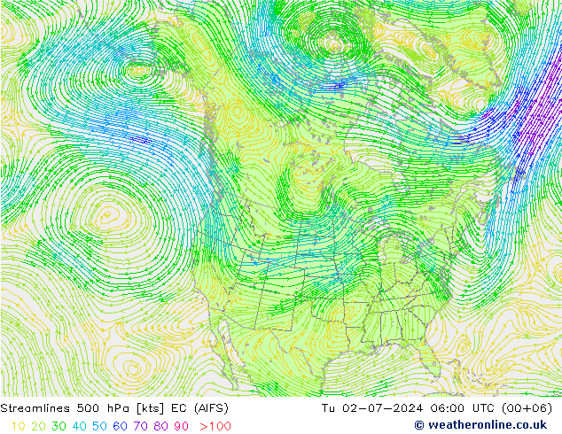风 500 hPa EC (AIFS) 星期二 02.07.2024 06 UTC