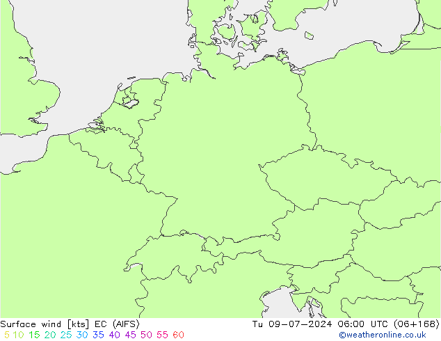 风 10 米 EC (AIFS) 星期二 09.07.2024 06 UTC