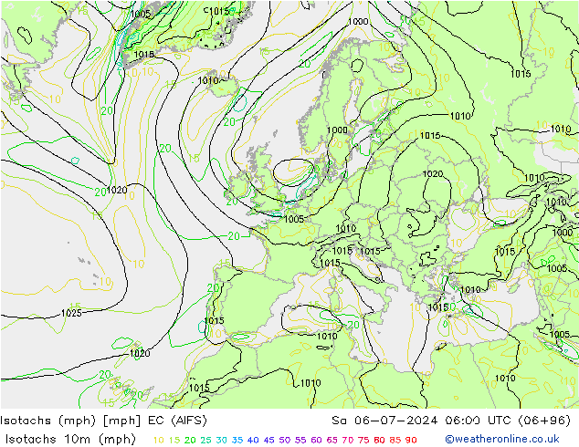 Isotachen (mph) EC (AIFS) za 06.07.2024 06 UTC