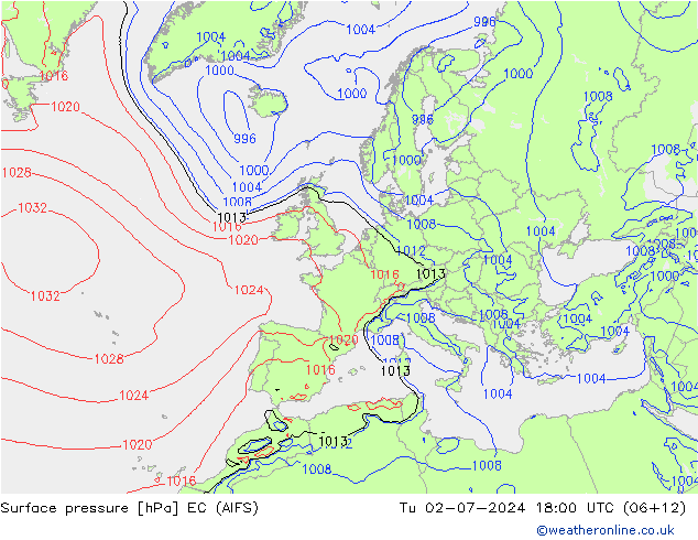 地面气压 EC (AIFS) 星期二 02.07.2024 18 UTC