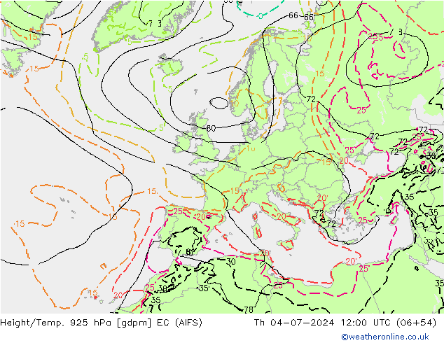 Hoogte/Temp. 925 hPa EC (AIFS) do 04.07.2024 12 UTC