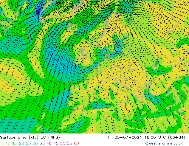 风 10 米 EC (AIFS) 星期五 05.07.2024 18 UTC