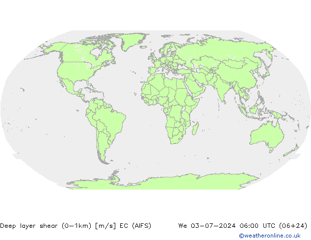 Deep layer shear (0-1km) EC (AIFS) wo 03.07.2024 06 UTC