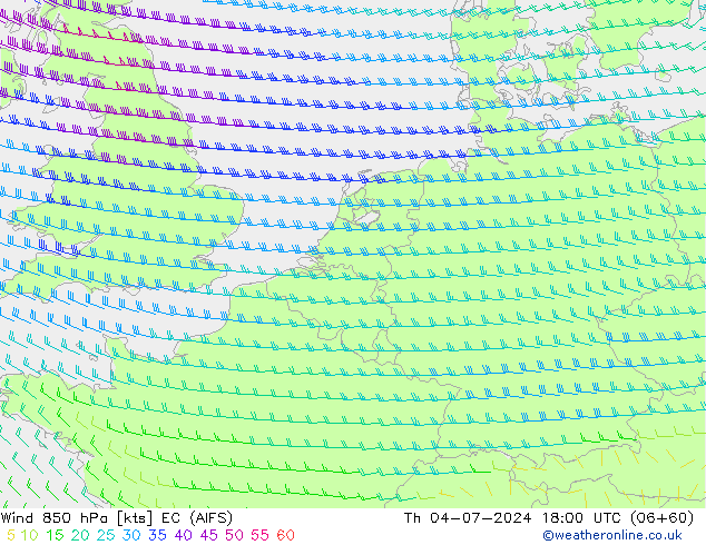 Wind 850 hPa EC (AIFS) do 04.07.2024 18 UTC