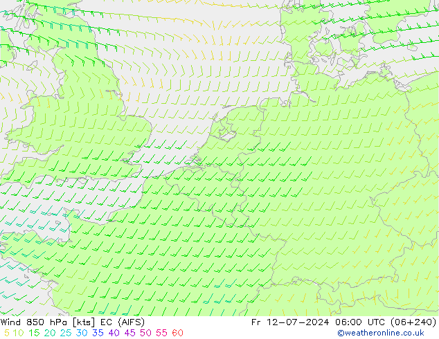 风 850 hPa EC (AIFS) 星期五 12.07.2024 06 UTC