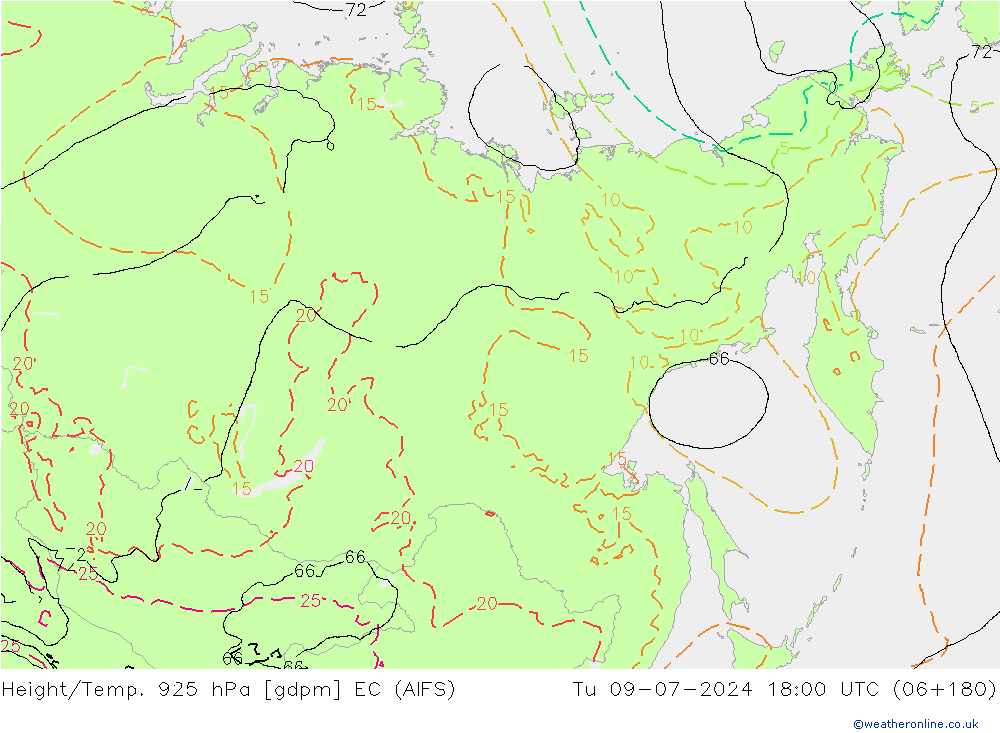 Hoogte/Temp. 925 hPa EC (AIFS) di 09.07.2024 18 UTC