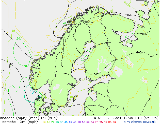 Isotachen (mph) EC (AIFS) di 02.07.2024 12 UTC