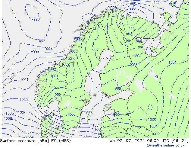 地面气压 EC (AIFS) 星期三 03.07.2024 06 UTC