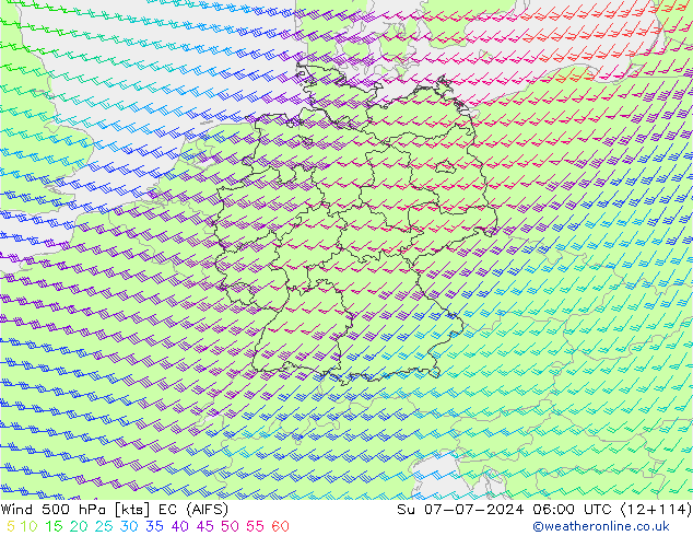 Wind 500 hPa EC (AIFS) zo 07.07.2024 06 UTC