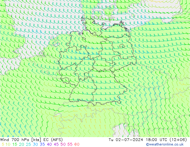 风 700 hPa EC (AIFS) 星期二 02.07.2024 18 UTC