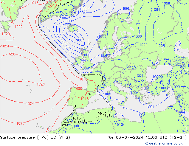 地面气压 EC (AIFS) 星期三 03.07.2024 12 UTC
