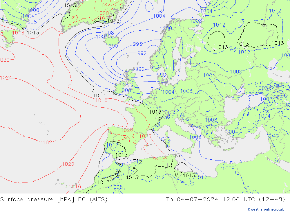 地面气压 EC (AIFS) 星期四 04.07.2024 12 UTC