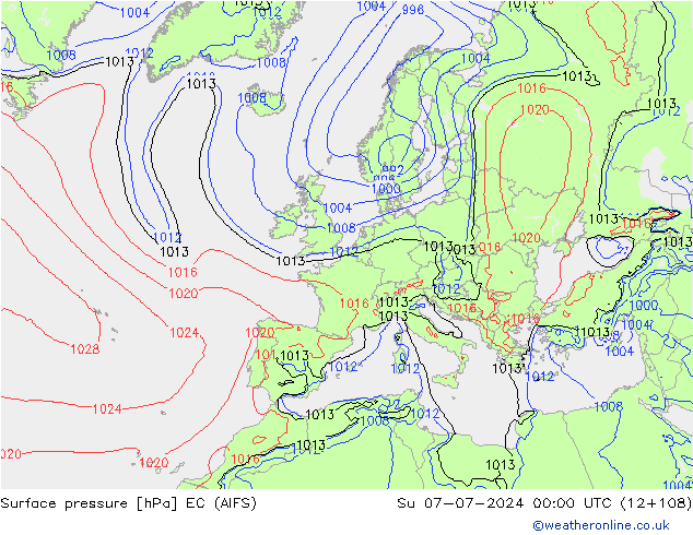 地面气压 EC (AIFS) 星期日 07.07.2024 00 UTC