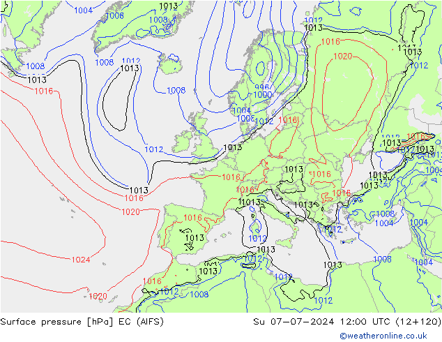 Luchtdruk (Grond) EC (AIFS) zo 07.07.2024 12 UTC
