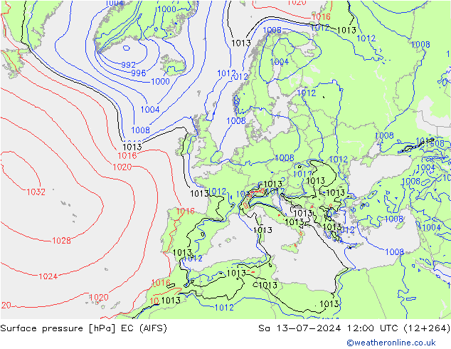地面气压 EC (AIFS) 星期六 13.07.2024 12 UTC