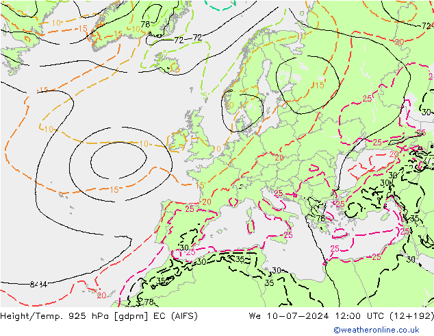 Height/Temp. 925 hPa EC (AIFS) 星期三 10.07.2024 12 UTC