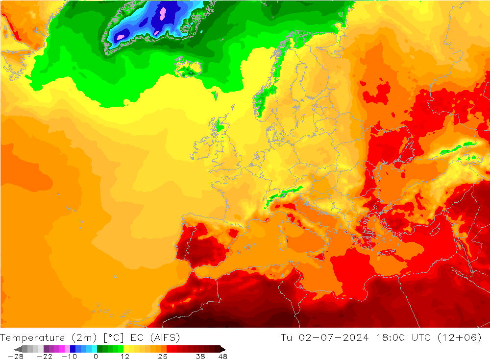 温度图 EC (AIFS) 星期二 02.07.2024 18 UTC