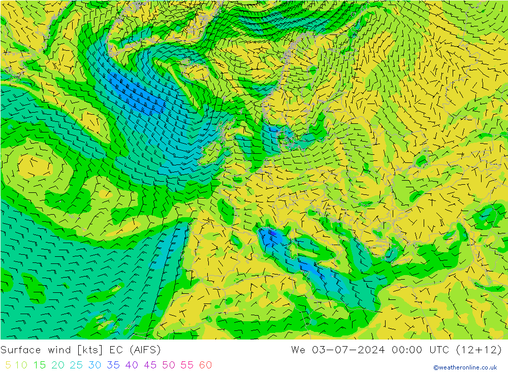 风 10 米 EC (AIFS) 星期三 03.07.2024 00 UTC