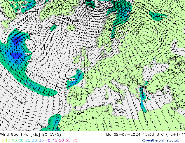 风 950 hPa EC (AIFS) 星期一 08.07.2024 12 UTC