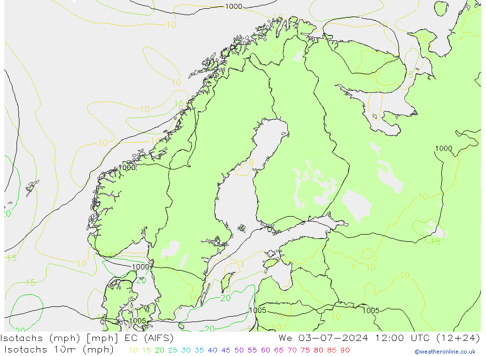 Isotachen (mph) EC (AIFS) wo 03.07.2024 12 UTC