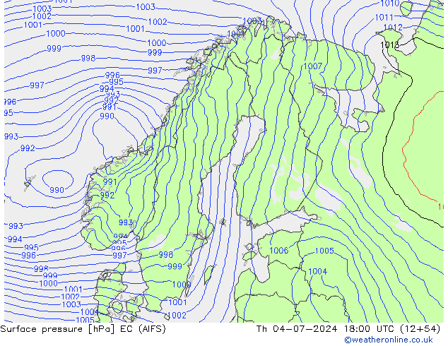 地面气压 EC (AIFS) 星期四 04.07.2024 18 UTC