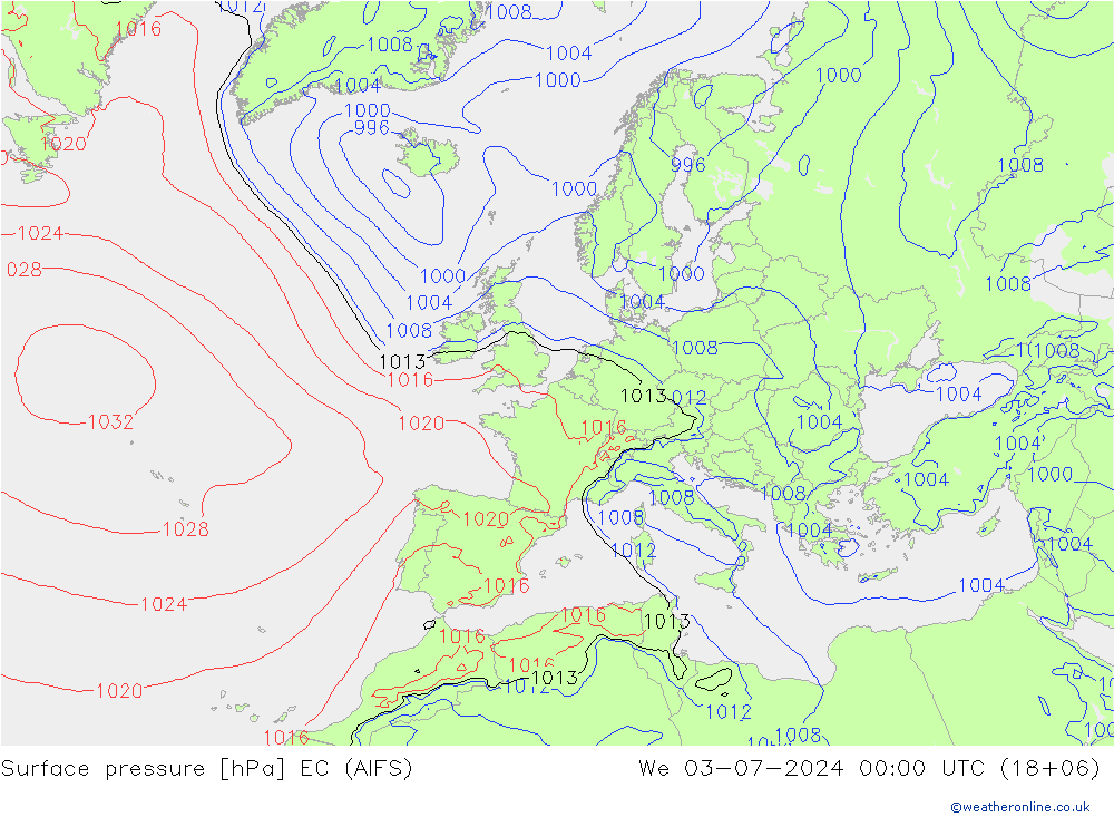 地面气压 EC (AIFS) 星期三 03.07.2024 00 UTC