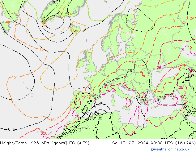 Hoogte/Temp. 925 hPa EC (AIFS) za 13.07.2024 00 UTC