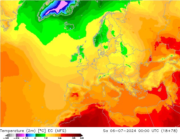 Temperatuurkaart (2m) EC (AIFS) za 06.07.2024 00 UTC