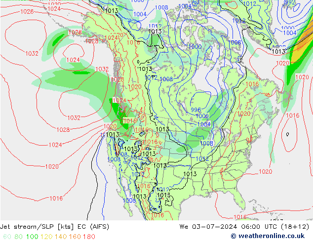 高速氣流/地面气压 EC (AIFS) 星期三 03.07.2024 06 UTC