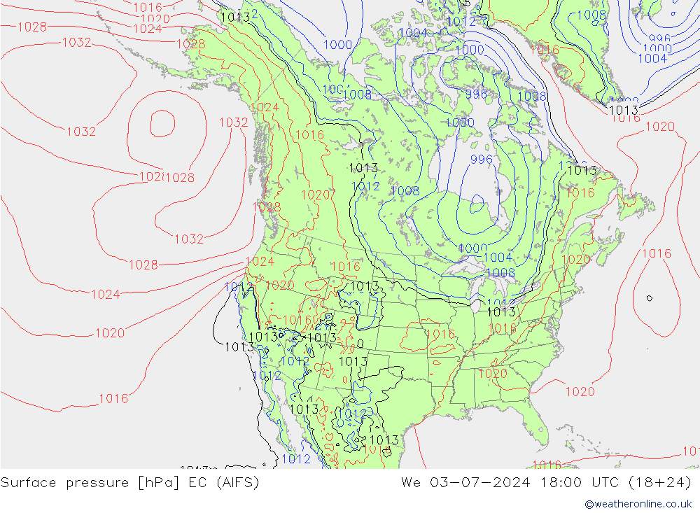 地面气压 EC (AIFS) 星期三 03.07.2024 18 UTC