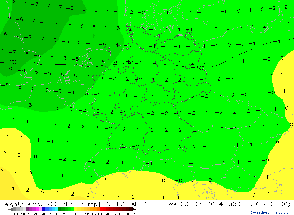 Hoogte/Temp. 700 hPa EC (AIFS) wo 03.07.2024 06 UTC