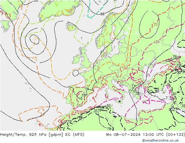 Hoogte/Temp. 925 hPa EC (AIFS) ma 08.07.2024 12 UTC