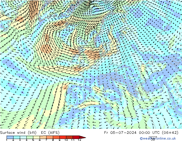 Wind 10 m (bft) EC (AIFS) vr 05.07.2024 00 UTC
