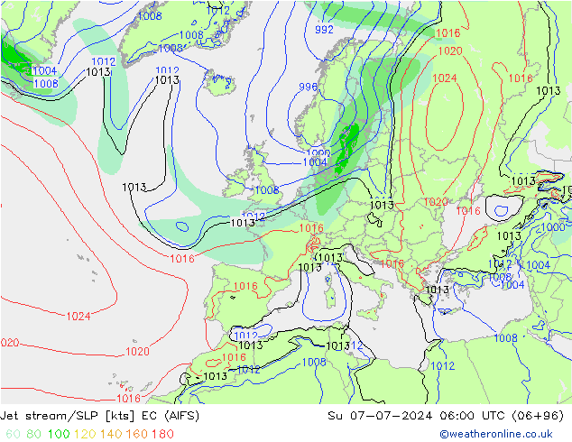 高速氣流/地面气压 EC (AIFS) 星期日 07.07.2024 06 UTC