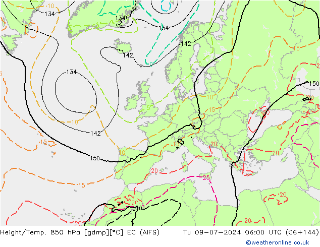 Height/Temp. 850 hPa EC (AIFS) 星期二 09.07.2024 06 UTC